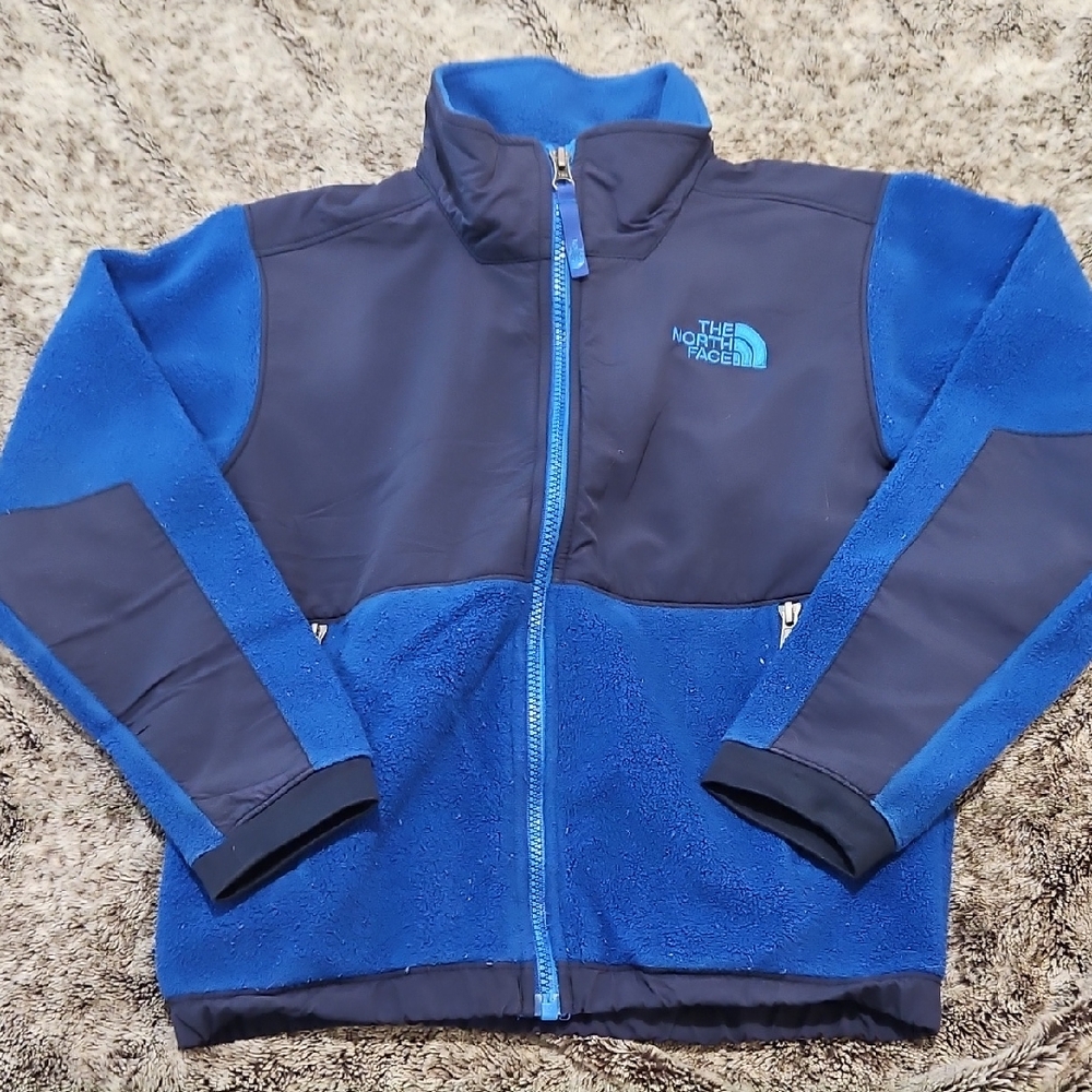 North Face Jacket Boys XL Blue Fleece Full Zip Windbreaker Denali Youth S 7/8
